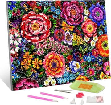 Nikcorp Set za slikanje dijamantima 5D, kompletni pribor za opuštanje i DIY kreativnost, motiv cvijeće, 30x40 cm