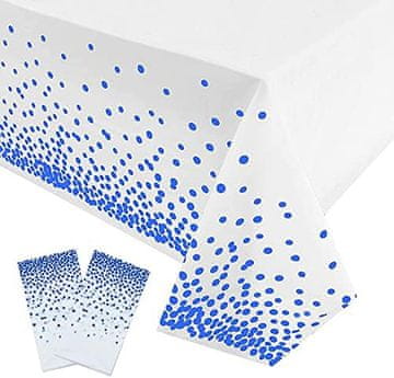 Nikcorp Set 2x jednokratni stolnjak, biorazgradivi i vodootporni, za zabave, rođendane, piknik, bijeli s plavim točkicama 137x274 cm