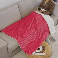 Nikcorp Mekana deka janjeća vuna, dvostrana i topla, prugasti uzorak za kauč i krevet, periva u perilici, roza 125x150 cm