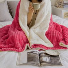 Nikcorp Mekana deka janjeća vuna, dvostrana i topla, prugasti uzorak za kauč i krevet, periva u perilici, roza 125x150 cm