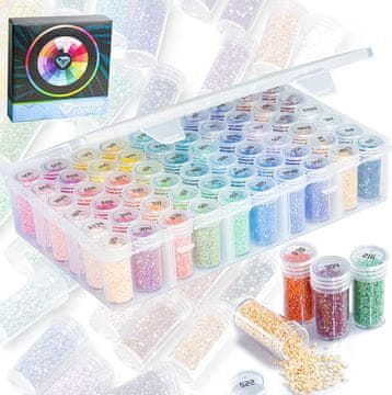 Nikcorp Set za dijamantno slikanje s organizerom, 90000 komada, za DIY mozaik i dekoracije, kvadratni kristali 2,5 mm, 60 boja