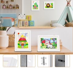Nikcorp Okvir za dječje crteže i slike A4, drveni, s prednjim otvaranjem i pohranom, zidni ili stolni, bijeli 24x32.8 cm