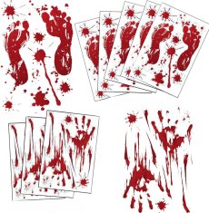 Nikcorp Dekoracije za Halloween, 126 kom samoljepljivih naljepnica i tetovaža, realistični krvavi otisci i rane za prozor, pod, kožu