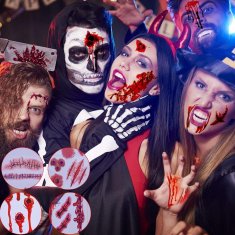 Nikcorp Dekoracije za Halloween, 126 kom samoljepljivih naljepnica i tetovaža, realistični krvavi otisci i rane za prozor, pod, kožu