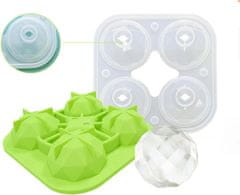 Nikcorp Silikonski kalup za led kugle za viski i koktele, 4 velike dijamantne kugle promjera 5 cm, BPA free, zeleni