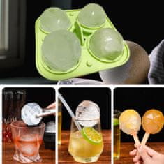 Nikcorp Silikonski kalup za led kugle za viski i koktele, 4 velike dijamantne kugle promjera 5 cm, BPA free, zeleni