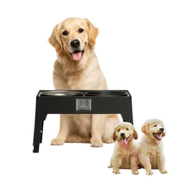 Nikcorp Zdjele za pse na stalku 2L, podesive visine, s posudom za sporo hranjenje, 2 komada, nehrđajući čelik, crne