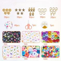 Nikcorp Set za izradu nakita i narukvica, 3440 komada perlica sa slovima, brojevima i srcima, DIY kreativni set s priborom