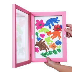 Nikcorp Drveni okvir za dječje crteže i slike A4, s prednjim otvaranjem i pohranom, za zid ili stol, rozi