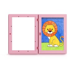 Nikcorp Drveni okvir za dječje crteže i slike A4, s prednjim otvaranjem i pohranom, za zid ili stol, rozi
