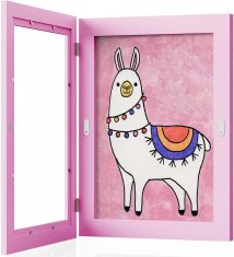 Nikcorp Drveni okvir za dječje crteže i slike A4, s prednjim otvaranjem i pohranom, za zid ili stol, rozi