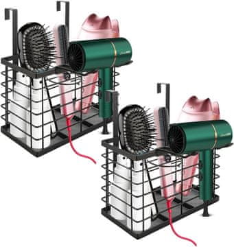 Nikcorp Držač za sušilo za kosu i set polica, montaža bez bušenja, zidni ili viseći organizator za kupaonicu, 3 pretinca, crni