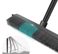 Nikcorp Gumena metla s brisačem za podove, teleskopska drška 142 cm, za dlake kućnih ljubimaca, suho i mokro čišćenje, crno-žuta