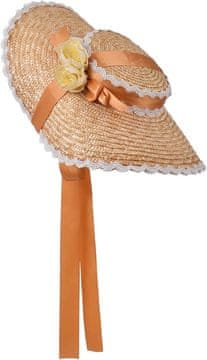 Nikcorp Slamnati šešir za sunce s cvijećem i čipkom, viktorijanski stil za plažu i cosplay, podesiva traka, žuti, 56 cm