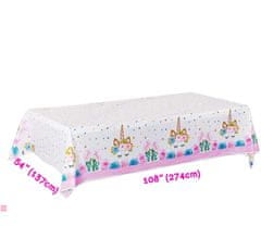 Nikcorp Jednokratni stolnjak Jednorog za djevojčice, set 2 komada za rođendanske zabave i proslave, vodootporan, bijeli 274x137 cm