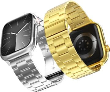 Nikcorp Remen za Apple Watch od nehrđajućeg čelika, 2 kom, podesivi, za 38/40/41/42/44/45/49mm, crni i zlatni