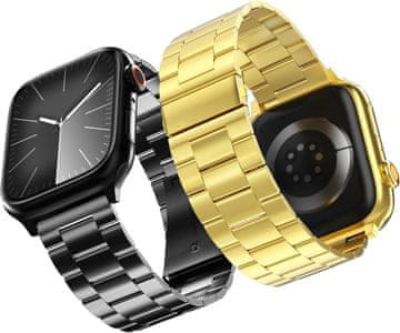 Nikcorp Remen za Apple Watch 42-49mm, 2 kom, podesivi od nehrđajućeg čelika, elegantan dizajn za Ultra/SE/9/8/7, crni i zlatni