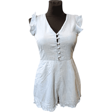 Nikcorp Ženski kombinezon s kratkim hlačama, lagan i prozračan za ljeto, pamučni, ležerni kroj za plažu i svaki dan, bijeli, 34