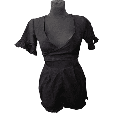 Nikcorp Ženski kombinezon s kratkim hlačama, lagan i prozračan za ljeto, udoban pamučni materijal, ležerni kroj, crni, vel. 36