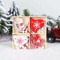 Nikcorp Božićni ukrasi drveni privjesci za bor, set 12 komada, glatko polirano drvo s vezicom za vješanje, crveni i bijeli