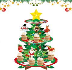 Nikcorp Božićni stalak za kolače, 3 razine, kartonski, za muffine i deserte, blagdanski ukras za stol, božićni motivi