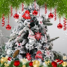 Nikcorp Drveni Božićni Ukrasi za Bor, Set 12 komada, privjesci za jelku s vezicom, prirodno drvo, crvena i bijela boja