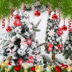 Nikcorp Drveni Božićni Ukrasi za Bor, Set 12 komada, privjesci za jelku s vezicom, prirodno drvo, crvena i bijela boja