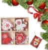 Božićni drveni ukrasi za bor, set 12 komada, privjesci za jelku, girlande i vijence, glatki, s vezicom, crveni i bijeli