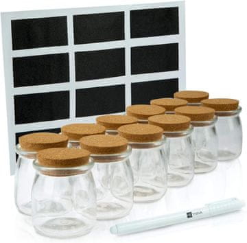 Nikcorp Set staklenki 12 komada za začine s plutenim čepom, naljepnice i kreda marker, za organizaciju kuhinje, 150 ml