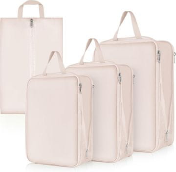 Nikcorp Putni organizatori za kofer 4 kom, vodootporne torbe za pakiranje odjeće i obuće, mrežasti dizajn, bež boja