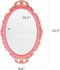 Nikcorp Ovalno ogledalo s okvirom, 2 komada, vintage stil za zid ili kao pladanj za nakit, ukrasna dekoracija za spavaću sobu, roza