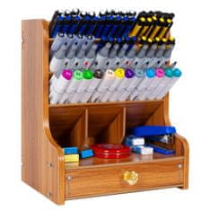 Nikcorp Drveni organizator za stol s ladicom, višenamjenski stolni pribor za ured i dom, 12 pretinaca, 20x15x25 cm, prirodna boja drva