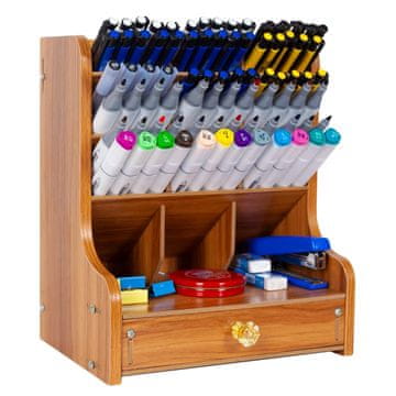 Nikcorp Drveni organizator za stol s ladicom, višenamjenski stolni pribor za ured i dom, 12 pretinaca, 20x15x25 cm, prirodna boja drva