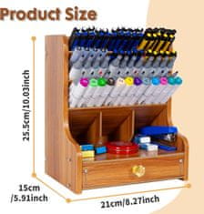 Nikcorp Drveni organizator za stol s ladicom, višenamjenski stolni pribor za ured i dom, 12 pretinaca, 20x15x25 cm, prirodna boja drva