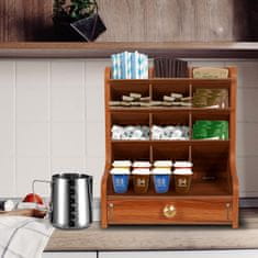 Nikcorp Drveni organizator za stol s ladicom, višenamjenski stolni pribor za ured i dom, 12 pretinaca, 20x15x25 cm, prirodna boja drva