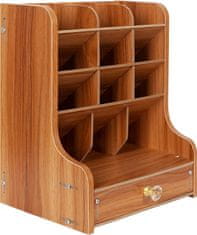 Nikcorp Drveni organizator za stol s ladicom, višenamjenski stolni pribor za ured i dom, 12 pretinaca, 20x15x25 cm, prirodna boja drva