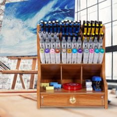 Nikcorp Drveni organizator za stol s ladicom, višenamjenski stolni pribor za ured i dom, 12 pretinaca, 20x15x25 cm, prirodna boja drva