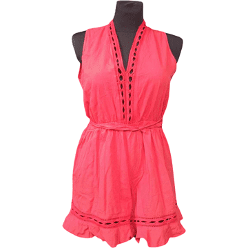 Nikcorp Ženski kombinezon s kratkim hlačama, lagan i prozračan za ljetne dane, ležerni kroj za slobodu kretanja, crveni, S