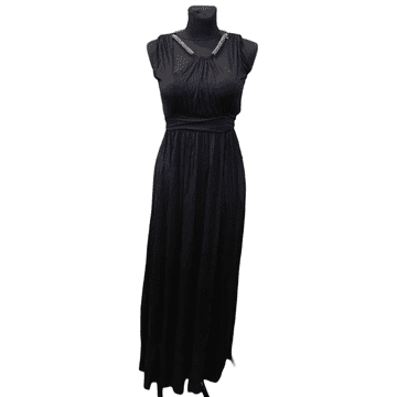 Nikcorp Elegantna crna haljina do koljena, udobna i prozračna, za posao i posebne prigode, od viskoze, veličina 36