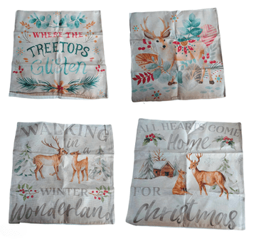 Nikcorp Božićne jastučnice set 4 kom, dekorativne navlake za jastuke za kauč i sobu, pamuk i lan, skriveni zatvarač, 50x50 cm