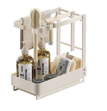 Nikcorp Organizator za sudoper s držačem za spužvice i krpe, s posudom za kapanje, nehrđajući čelik, bez bušenja, bijeli 24x14x24 cm
