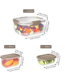 Nikcorp Set posuda za hranu s hermetičkim poklopcem, 5 komada, za organizaciju kuhinje, hladnjak i zamrzivač, BPA free, 2400/600/400 ml