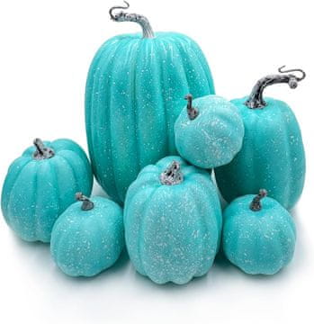 Nikcorp Umjetne Bundeve Set 7 kom, Višekratna Jesenska Dekoracija za Halloween i Dom, Otporne na Vodu, Plave, Različite Veličine