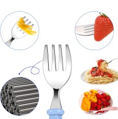 Nikcorp Dječji pribor za jelo 3 komada, siguran za učenje samostalnog hranjenja, nehrđajući čelik, ergonomski dizajn, plavi