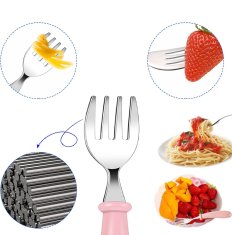 Nikcorp Dječji pribor za jelo za učenje samostalnog hranjenja, sigurni zaobljeni rubovi, nehrđajući čelik, 3 komada, roza boja