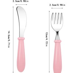 Nikcorp Dječji pribor za jelo za učenje samostalnog hranjenja, sigurni zaobljeni rubovi, nehrđajući čelik, 3 komada, roza boja