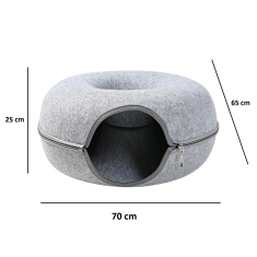 Nikcorp Ležaj za mačke tunel, udobno sklonište za odmor i igru, izdržljivi filc otporan na grebanje, sivi, 70x25x65 cm