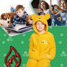 Nikcorp Kigurumi za djecu medo, topli jednodijelni kombinezon pidžama, udoban kostim s kapuljačom, za 9-10 godina, žuti