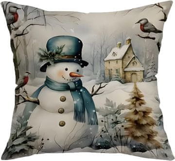 Nikcorp Božićna jastučnica za ukrasni jastuk, dekorativna navlaka za kauč i sobu s motivom snjegovića, pamuk i lan, 45x45 cm