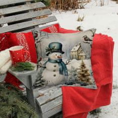 Nikcorp Božićna jastučnica za ukrasni jastuk, dekorativna navlaka za kauč i sobu s motivom snjegovića, pamuk i lan, 45x45 cm